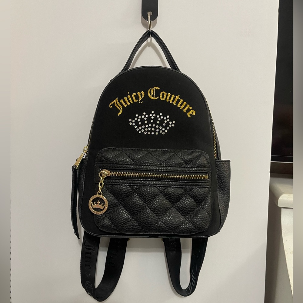 Juicy Couture Black Quilted Backpack with Gold Accents